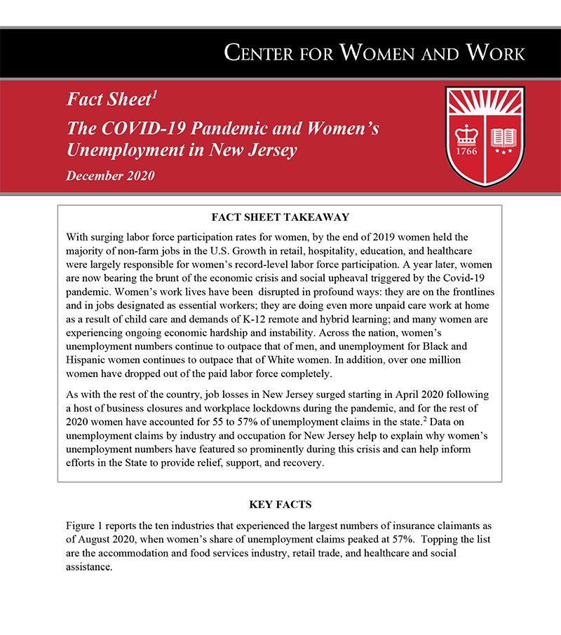 image of fact sheet cover for COVID-19 and women's unemployment