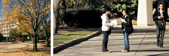 Image of buildings and students on college campus