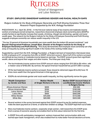 Rutgers Kellogg Report Press Release