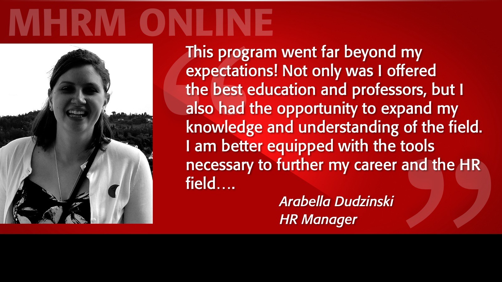 Image of Arabella Dudzinski Testimonial MHRM Online Program