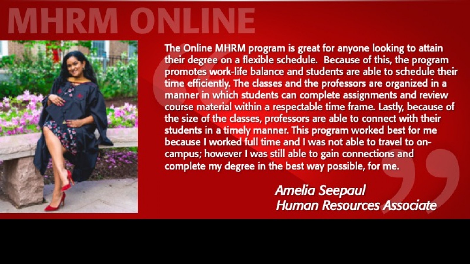 Image of Amelia Seepaul Testimonial MHRM Online Program
