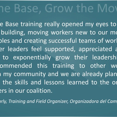 Quote from Alexandra Early, Training and Field Organizer, Organizadora del Campo y Capacitación