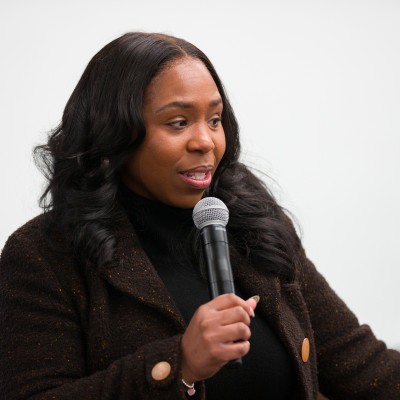 Image of Associate Director of Development Paris Wright speaking